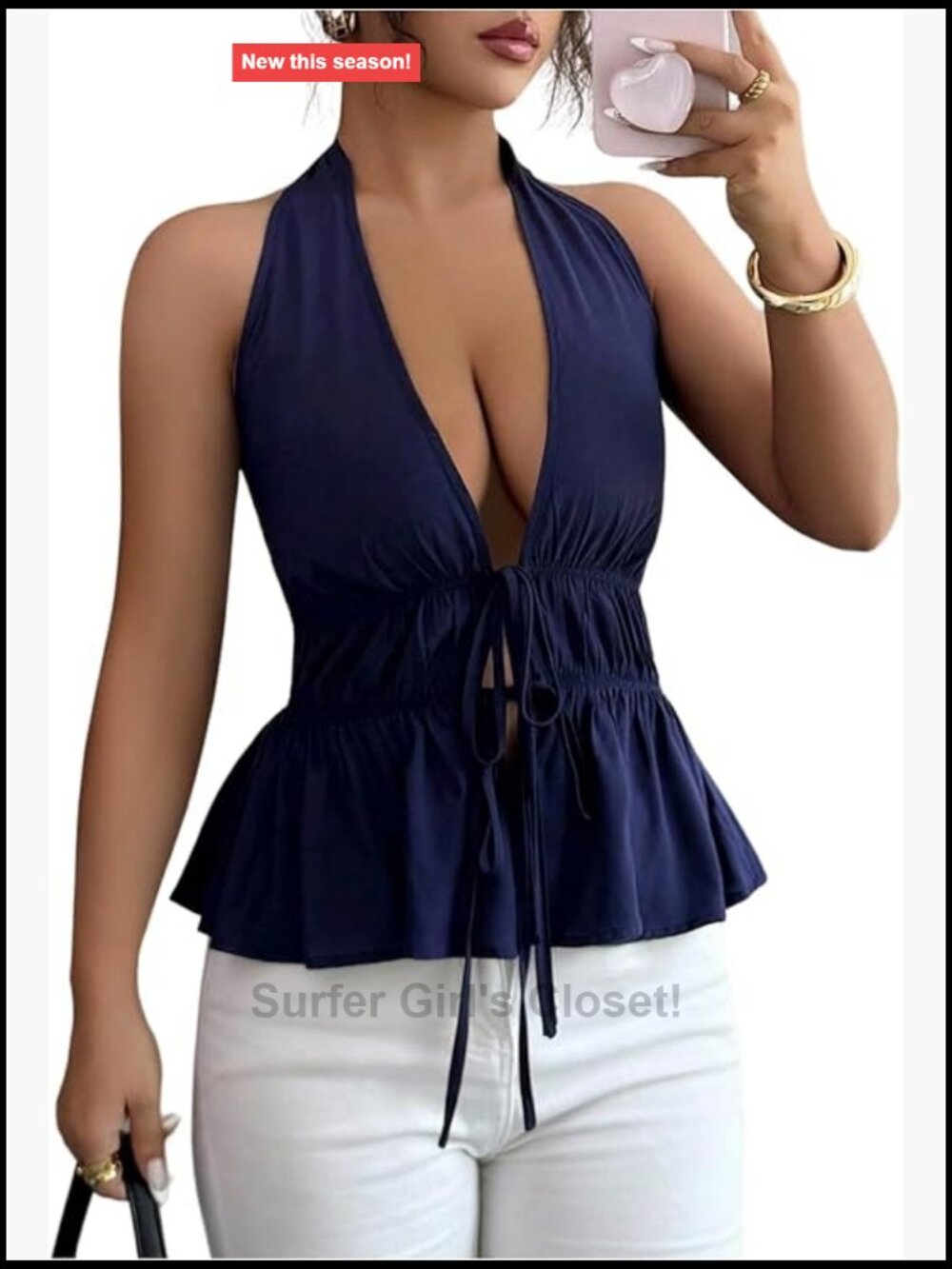 Viscose Women's Halter Neck Tank Top Tie Front Backless Sleeveless Summer Cami
